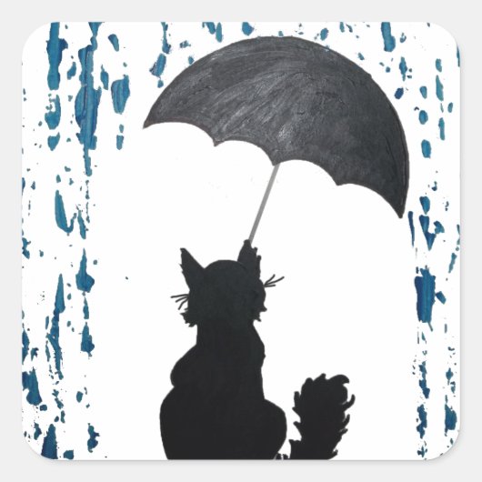 Cat under Umbrella Vierkante Sticker (Voorkant)