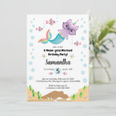 Cat Unicorn Mermaid under the Zee Birthday Party Kaart (Staand voorkant)