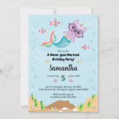 Cat Unicorn Mermaid under the Zee Birthday Party Kaart (Voorkant)