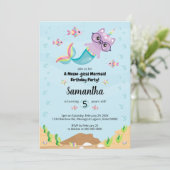 Cat Unicorn Mermaid under the Zee Birthday Party Kaart (Staand voorkant)
