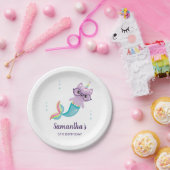 Cat Unicorn Mermaid under the Zee Birthday Party Papieren Bordje (Feest)