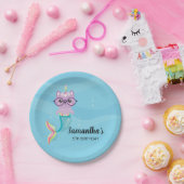 Cat Unicorn Mermaid under the Zee Birthday Party Papieren Bordje (Feest)