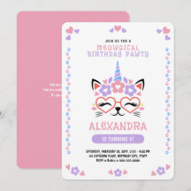 Cat Unicorn Pink Paars Blue Birthday Party