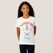 Cat Unicorn Rainbow Birthday Girl Aangepast T-shirt (Voorkant volledig)