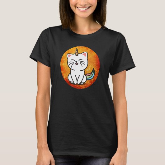 Cat Unicorn Rainbow Fantasy Kitten Fire Kleur T-shirt (Voorkant)