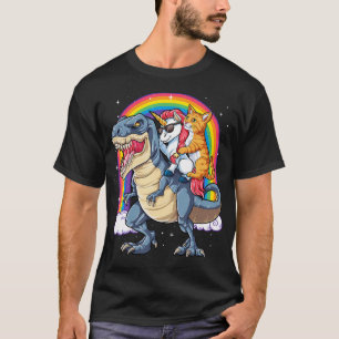 Cat Unicorn Riding Dinosaur T Rex Kitten Lover Spa T-shirt
