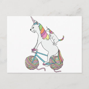 Cat Unicorn Riding Unicorn Cat Riding Bike Briefkaart