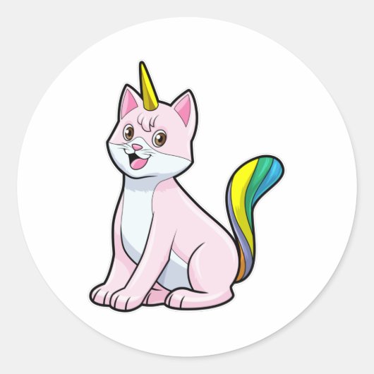Cat Unicorn Ronde Sticker (Voorkant)