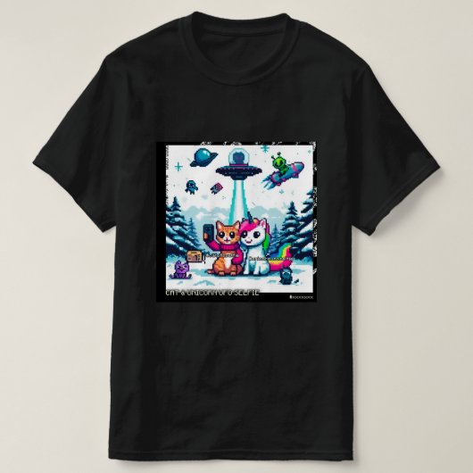 Cat & Unicorn UFO Selfie: Big Meeting #1 T-shirt (Design voorkant)