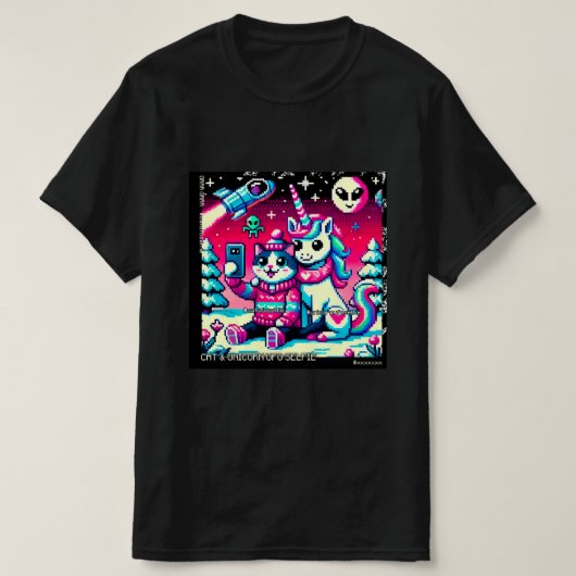 Cat & Unicorn UFO Selfie: Big Meeting #7 T-shirt (Design voorkant)