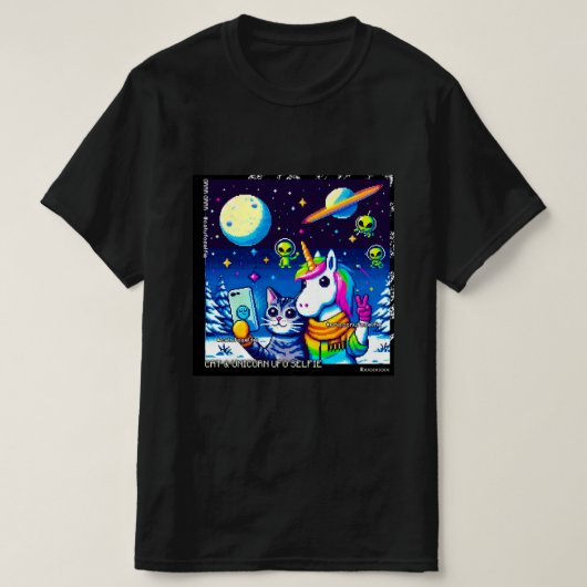Cat & Unicorn UFO Selfie: Big Meeting #8 T-shirt (Design voorkant)