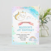 Cat unicorn verjaardagsdouche uitnodiging (Staand voorkant)