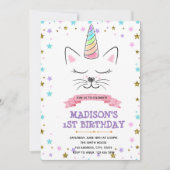 Cat unicorn verjaardagsuitnodiging feestdagenkaart (Voorkant)