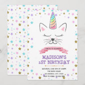 Cat unicorn verjaardagsuitnodiging feestdagenkaart (Voorkant / Achterkant)