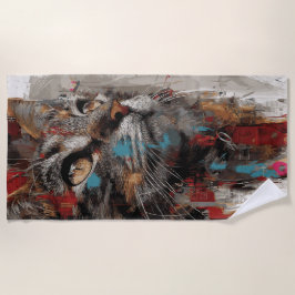 Cat Urban Street Art Portrait Strandlaken