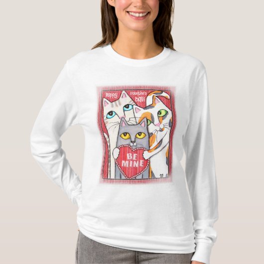 Cat Valentijn Dames T-shirt Hoodie (Voorkant)