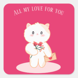 Cat Valentijnsdag kaart Vierkante Sticker