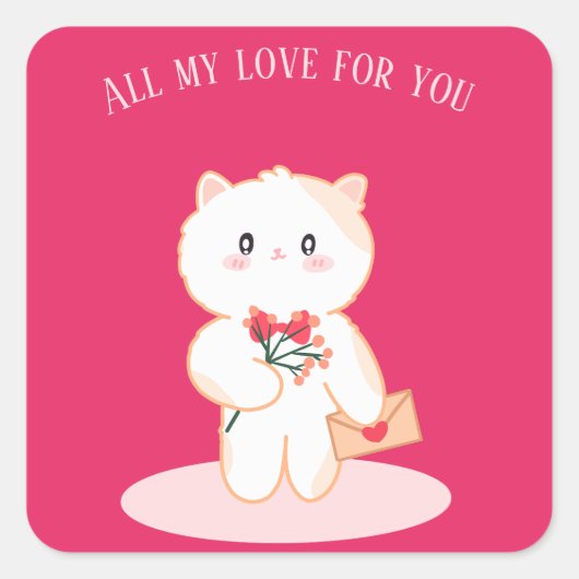Cat Valentijnsdag kaart Vierkante Sticker (Voorkant)