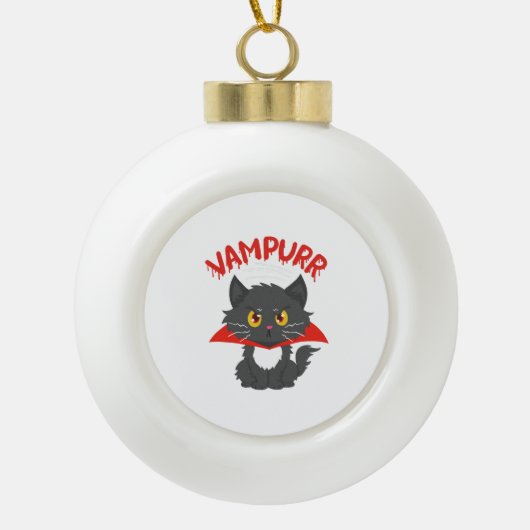 Cat Vampire Halloween Keramische Bal Ornament (Voorkant)