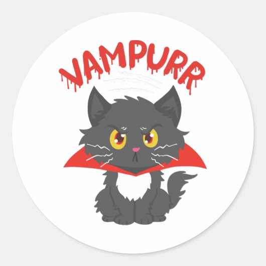 Cat Vampire Halloween Ronde Sticker (Voorkant)