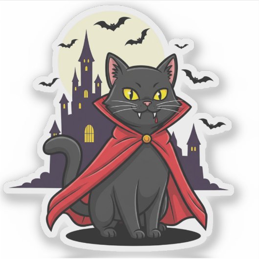 Cat Vampire - Schattige Fanged Halloween Kat Sticker (Voorkant)