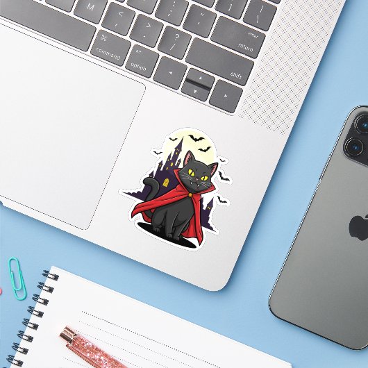 Cat Vampire - Schattige Fanged Halloween Kat Sticker (Laptop met iPhone)