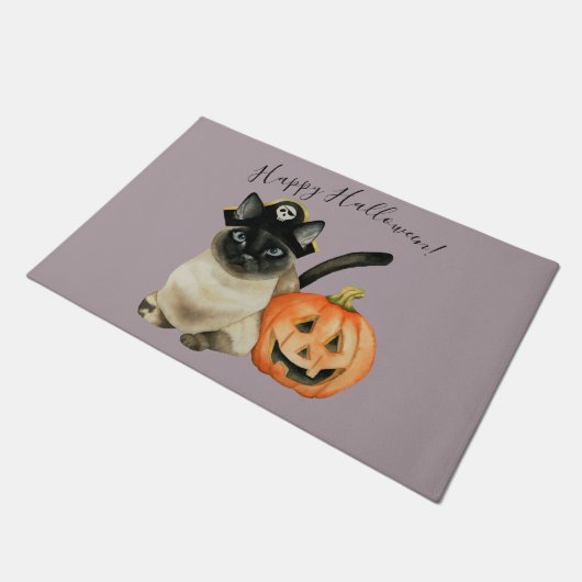 Cat van Cute Halloween Pirate met Jack O' Lantern Deurmat (Schuin)