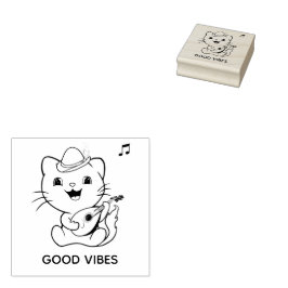 Cat van Cute Musical met Mandolin Rubberstempel