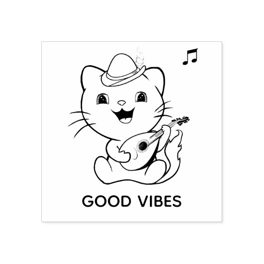 Cat van Cute Musical met Mandolin Rubberstempel (Afrduk)
