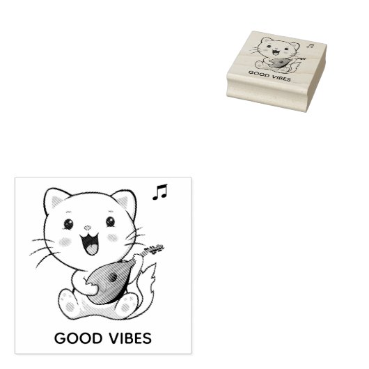 Cat van Cute Musical met Mandolin Rubberstempel (Gestempeld)