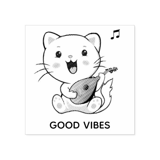 Cat van Cute Musical met Mandolin Rubberstempel (Afrduk)