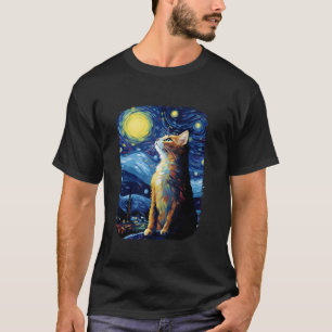 Cat Van Gogh Sterrennacht Stijl Kunst Schattigee K T-shirt