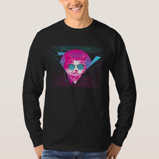 Cat Vaporwave Cat Sunglasses Esthetic Kitten Retro T-shirt (Voorkant)