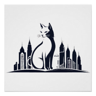 Cat Vector Art Animal Modern Urban Graphic City Perfect Poster