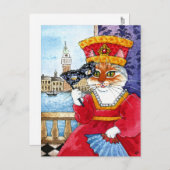 Cat Venice Carnival or Valentines postcard Feestdagenkaart (Voorkant / Achterkant)