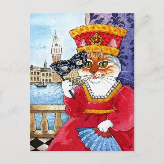Cat Venice Carnival or Valentines postcard Feestdagenkaart (Voorkant)