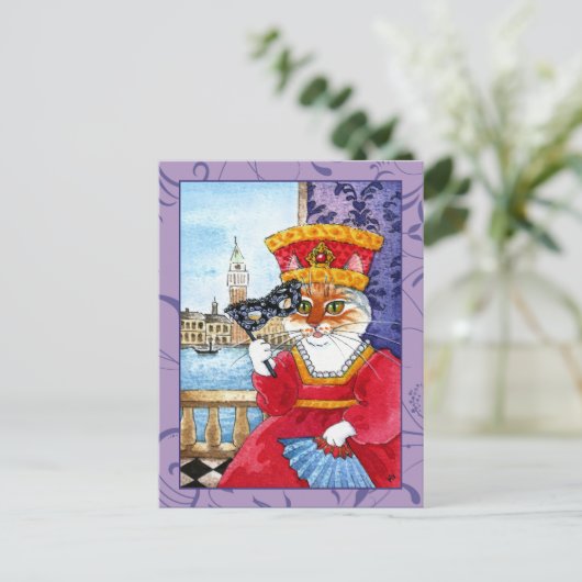 Cat Venice Carnival or Valentines postcard Feestdagenkaart (Staand voorkant)