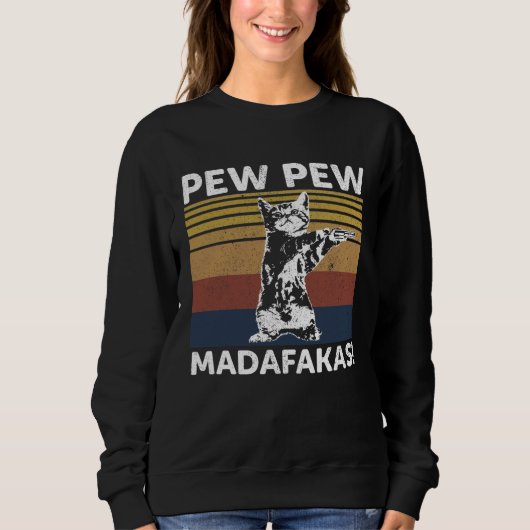 Cat Vintage PewPewPew Madafakas Cat Crazy Pew Trui (Voorkant)