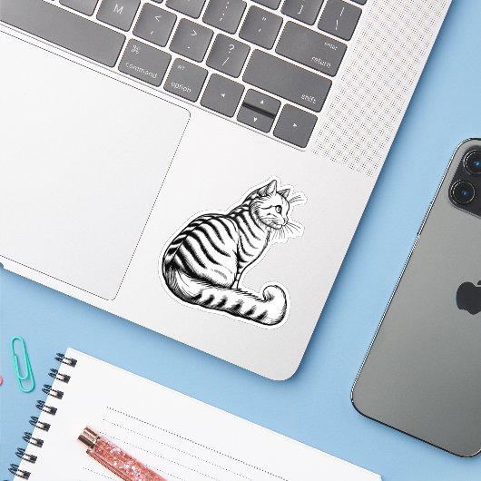 Cat vinyl sticker (Laptop met iPhone)