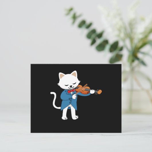 Cat Violin Briefkaart (Staand voorkant)
