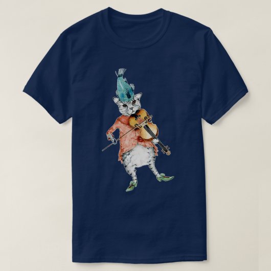 Cat Violin Fiddle Waterverf schilderen T-shirt (Design voorkant)