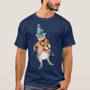Cat Violin Fiddle Waterverf schilderen T-shirt