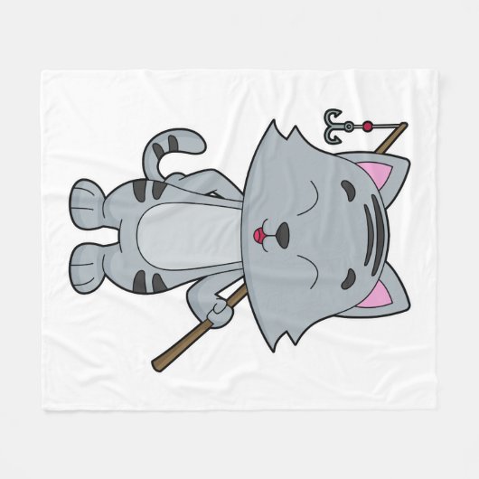 Cat Vist Fisher Finshing rod Fleece Deken (Voorkant (Horizontaal))