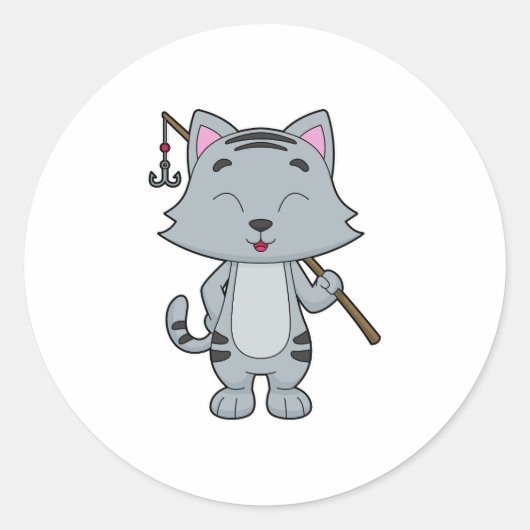 Cat Vist Fisher Finshing rod Ronde Sticker (Voorkant)