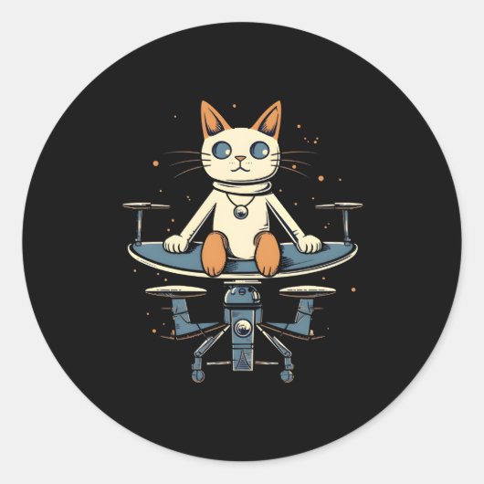 Cat vliegen met drones dronepiloot Quadcopter Auv Ronde Sticker (Voorkant)