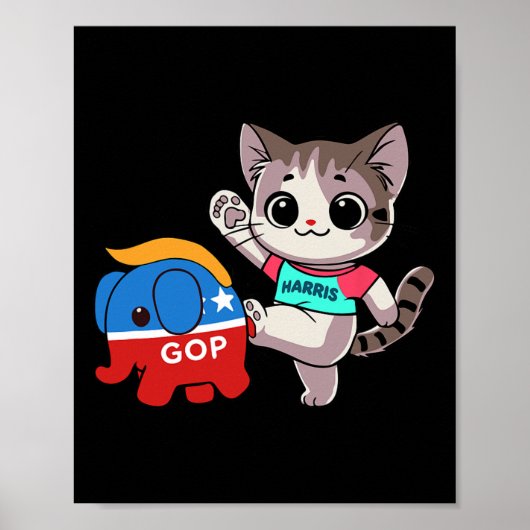 Cat vs. Gop Elephant - Kamala Harris - Anti Trump Poster (Voorkant)