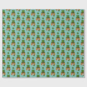 Cat w Green Pet en Shamrock St Patrick's Pattern Cadeaupapier (Vlak)