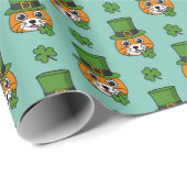 Cat w Green Pet en Shamrock St Patrick's Pattern Cadeaupapier (Rol Hoek)
