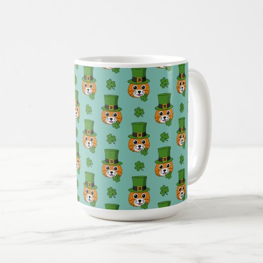 Cat w Green Pet en Shamrock St Patrick's Pattern Koffiemok (Voorkant rechts)