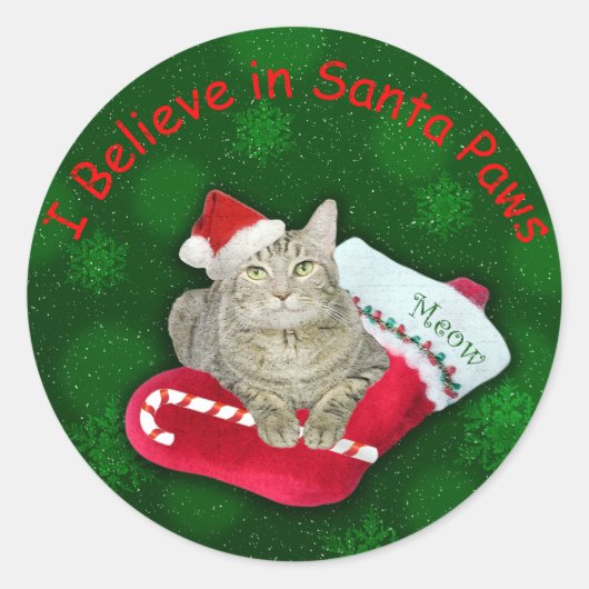 Cat Waiting for Santa Ronde Sticker (Voorkant)